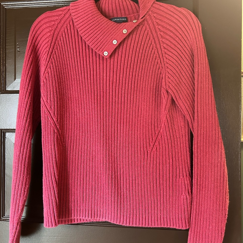 Lands' End Ribbed Mock Neck Sweater in Deep Berry